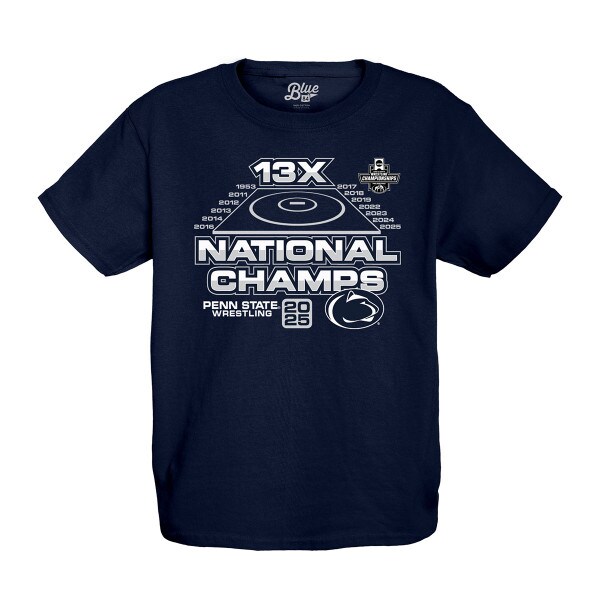 navy youth short sleeve t-shirt 13x National Champs Penn State Wrestling 2025